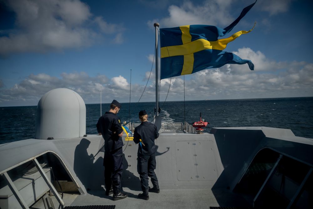 Swedish flag on a naval ship