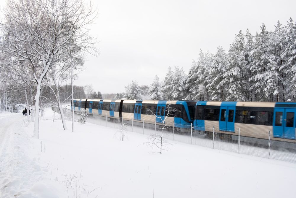 Swedish metro in a snowy landscape